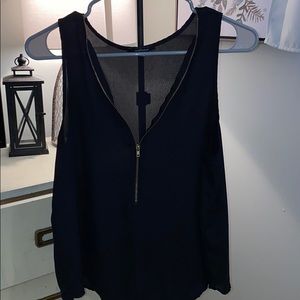 Zip up black tank top